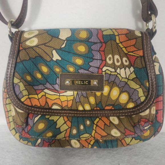Relic BoHo Canvas Crossbody Purse Butterfly Wing Hippie HandBag Faux Leather - Picture 1 of 7